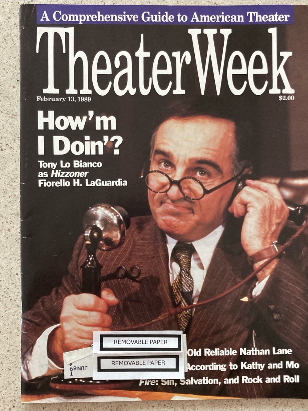 Tony Lo Bianco Hizzoner Theater Week Magazine February 13 1989 Address Attached